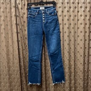 PAIGE High Rise Button-Fly Jeans in Dark Blue